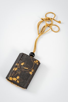 Lot 1414 - A SIDE-OPENING LACQUER INRO WITH A GRASSHOPPER ON LEAFY VINES