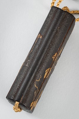 Lot 1414 - A SIDE-OPENING LACQUER INRO WITH A GRASSHOPPER ON LEAFY VINES