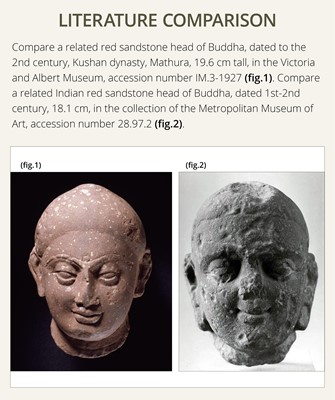 Lot 195 - A LARGE PINK SANDSTONE HEAD OF BUDDHA, MATHURA, KUSHAN PERIOD