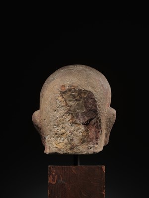 Lot 195 - A LARGE PINK SANDSTONE HEAD OF BUDDHA, MATHURA, KUSHAN PERIOD