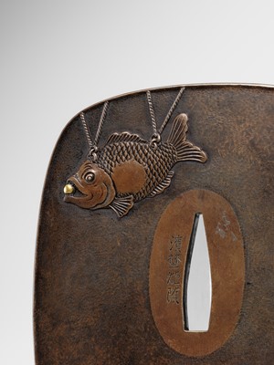 A SUPERB AND LARGE HAMANO SCHOOL SUAKA TSUBA WITH EMMA-O AND ONI
