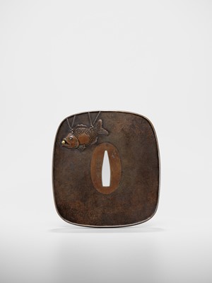 A SUPERB AND LARGE HAMANO SCHOOL SUAKA TSUBA WITH EMMA-O AND ONI
