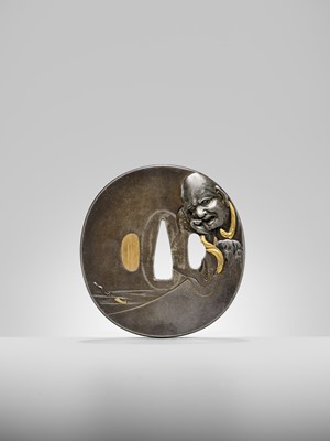 Lot 98 - NOBUYOSHI: A FINE SHIBUICHI TSUBA WITH DAIDARABOTCHI AND WASOBEI