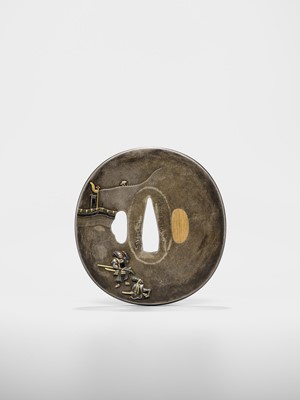Lot 98 - NOBUYOSHI: A FINE SHIBUICHI TSUBA WITH DAIDARABOTCHI AND WASOBEI