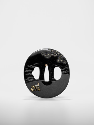 Lot 92 - UMEZAWA KUNITANE: A FINE SHAKUDO TSUBA WITH KAJIWARA KAGETOKI AND MINAMOTO NO YORITOMO