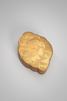 Lot 105 - A FINE LACQUER KOGO (INCENSE BOX) AND COVER IN THE FORM OF A TAKARABUKURO