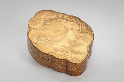 Lot 105 - A FINE LACQUER KOGO (INCENSE BOX) AND COVER IN THE FORM OF A TAKARABUKURO