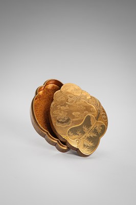 Lot 105 - A FINE LACQUER KOGO (INCENSE BOX) AND COVER IN THE FORM OF A TAKARABUKURO