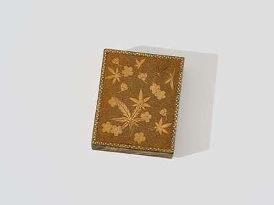 Lot 147 - A RARE MINIATURE LACQUER SUZURIBAKO (WRITING BOX) WITH CHERRY AND MAPLE