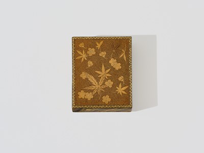 Lot 147 - A RARE MINIATURE LACQUER SUZURIBAKO (WRITING BOX) WITH CHERRY AND MAPLE