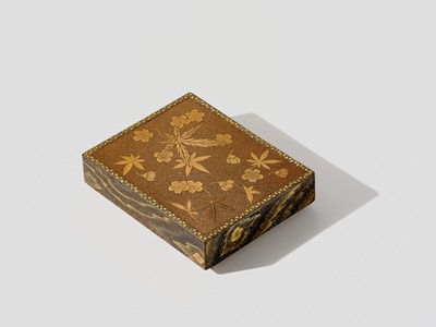 Lot 147 - A RARE MINIATURE LACQUER SUZURIBAKO (WRITING BOX) WITH CHERRY AND MAPLE