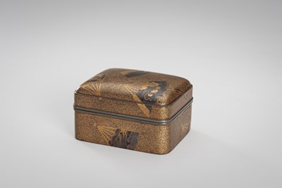 Lot 103 - A FINE LACQUER KOGO (INCENSE BOX) AND COVER WITH FANS