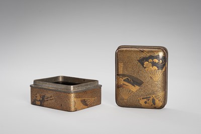 Lot 103 - A FINE LACQUER KOGO (INCENSE BOX) AND COVER WITH FANS