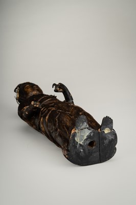 Lot 67 - AN OLD GILT AND LACQUERED WOOD FIGURE OF KANNON