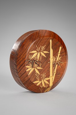 Lot 128 - A WOOD LACQUER KOGO (INCENSE BOX) AND COVER DEPICTING BAMBOO