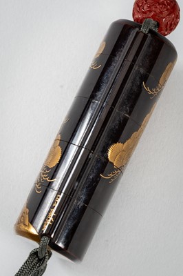 Lot 1416 - ISHIYAMA MOTOTADA: AN EXQUISITE FOUR-CASE LACQUER INRO WITH PINE TREES