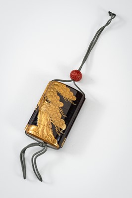Lot 1416 - ISHIYAMA MOTOTADA: AN EXQUISITE FOUR-CASE LACQUER INRO WITH PINE TREES