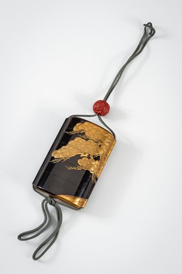 Lot 1416 - ISHIYAMA MOTOTADA: AN EXQUISITE FOUR-CASE LACQUER INRO WITH PINE TREES