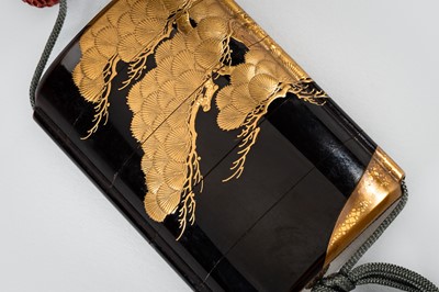 Lot 1416 - ISHIYAMA MOTOTADA: AN EXQUISITE FOUR-CASE LACQUER INRO WITH PINE TREES