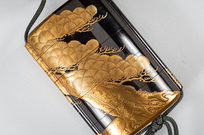 Lot 1416 - ISHIYAMA MOTOTADA: AN EXQUISITE FOUR-CASE LACQUER INRO WITH PINE TREES