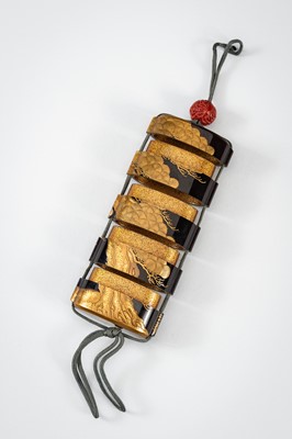 Lot 1416 - ISHIYAMA MOTOTADA: AN EXQUISITE FOUR-CASE LACQUER INRO WITH PINE TREES