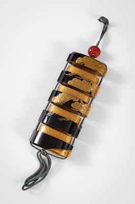 Lot 1416 - ISHIYAMA MOTOTADA: AN EXQUISITE FOUR-CASE LACQUER INRO WITH PINE TREES
