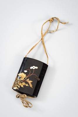 Lot 1428 - A LARGE INLAID FOUR-CASE LACQUER INRO DEPICTING BLOOMING FLOWERS