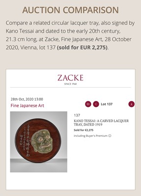 Lot 1555 - KANO TESSAI: A CIRCULAR HANGING TRAY OF A BUGAKU MASK OF RANRYO-O