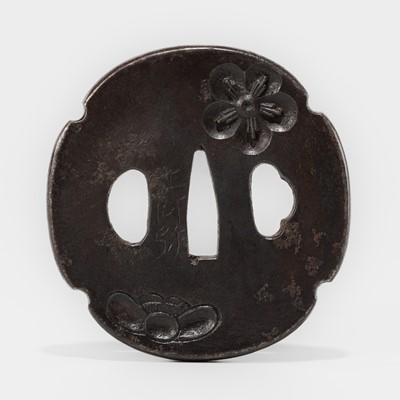 Lot 608 - A SHOAMI SCHOOL IRON TSUBA WITH SAKURA BLOSSOMS