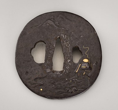 Lot 1512 - KANEIE: A KANEIE SCHOOL IRON TSUBA WITH A FISHERMAN