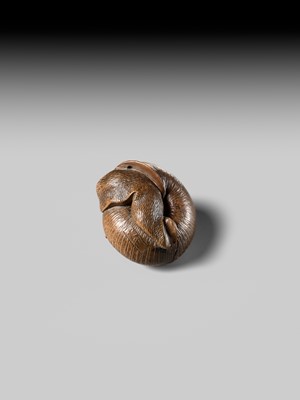 Lot 159 - TADATOSHI: A FINE NAGOYA SCHOOL WOOD NETSUKE OF A SNAIL