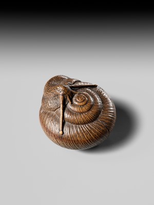 Lot 159 - TADATOSHI: A FINE NAGOYA SCHOOL WOOD NETSUKE OF A SNAIL