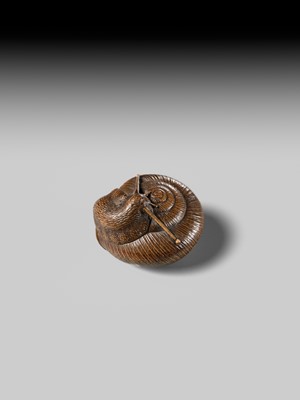 Lot 159 - TADATOSHI: A FINE NAGOYA SCHOOL WOOD NETSUKE OF A SNAIL