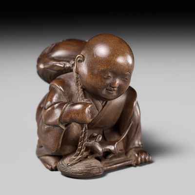 Lot 270 - SOYA: A FINE SO SCHOOL WOOD NETSUKE OF SESSHU WITH RAT