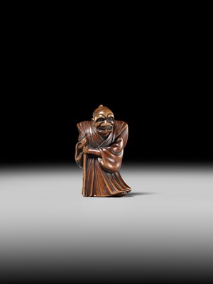 Lot 237 - MASAZANE: A FINE WOOD NETSUKE OF A BUAKU DANCER