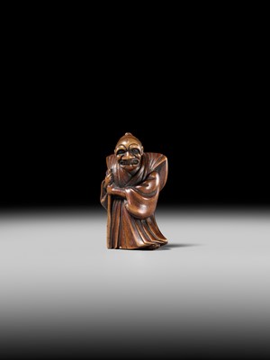 Lot 237 - MASAZANE: A FINE WOOD NETSUKE OF A BUAKU DANCER