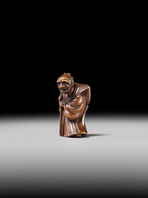 Lot 237 - MASAZANE: A FINE WOOD NETSUKE OF A BUAKU DANCER