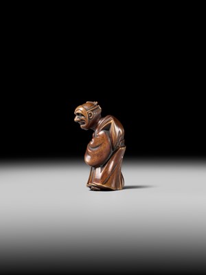 Lot 237 - MASAZANE: A FINE WOOD NETSUKE OF A BUAKU DANCER