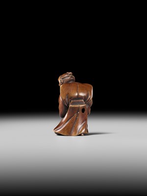 Lot 237 - MASAZANE: A FINE WOOD NETSUKE OF A BUAKU DANCER