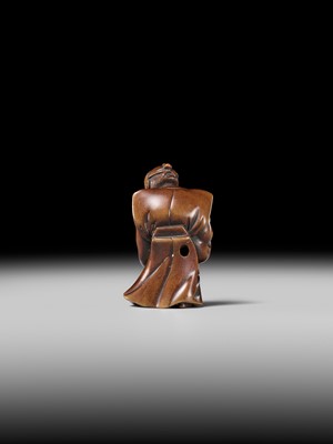 Lot 237 - MASAZANE: A FINE WOOD NETSUKE OF A BUAKU DANCER