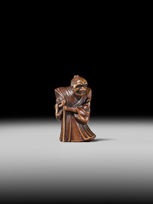 Lot 237 - MASAZANE: A FINE WOOD NETSUKE OF A BUAKU DANCER