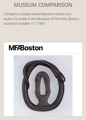 Lot 52 - A RARE IRON MYOCHIN SCHOOL SUKASHI TSUBA IN THE FORM OF A SNAKE