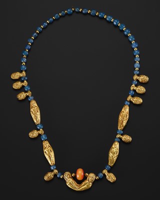 Lot 376 - A FINE NECKLACE WITH 15 FIGURAL GOLD BEADS, ANCIENT REGION OF GANDHARA, 1ST-2ND CENTURY