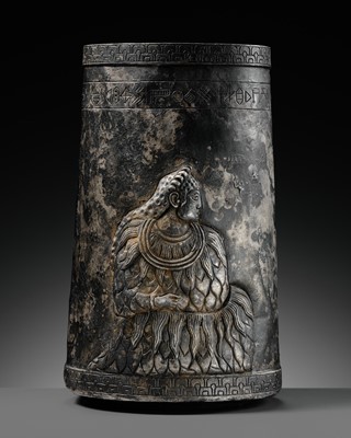 Lot 363 - AN ELAMITE SILVER ‘HIGH PRIESTESS’ BEAKER, AWAN DYNASTY, CIRCA 2200 BC