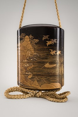 Lot 1123 - KOMA YASUTADA: A FOUR-CASE LACQUER INRO OF AN IDYLLIC LANDSCAPE