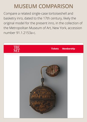 Lot 51 - GYOKUZAN: AN UNUSUAL SINGLE-CASE LACQUER INRO IN THE FORM OF A JAKAGO BASKET