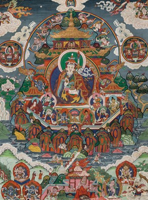 Lot 32 - A THANGKA OF PADMASAMBHAVA IN ZANGDOK PALRI (PURELAND), 19TH TO EARLY 20TH CENTURY