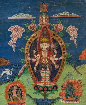 Lot 34 - A THANGKA OF EKADASHAMUKHA AVALOKITESHVARA