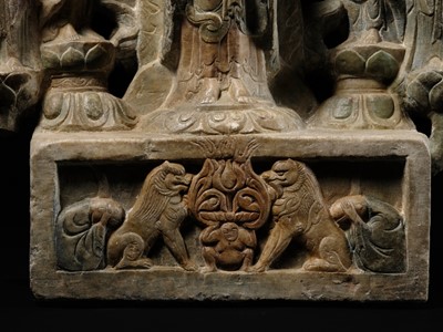 A MONUMENTAL PAINTED MARBLE VOTIVE STELE OF BUDDHA SHAKYAMUNI AND PRABHUTARATNA, LATE MING TO EARLY QING DYNASTY