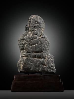 Lot 391 - A GRAY SCHIST FIGURE OF BUDDHA TEACHING HIS FIRST SERMON, ANCIENT REGION OF GANDHARA, 3RD-4TH CENTURY